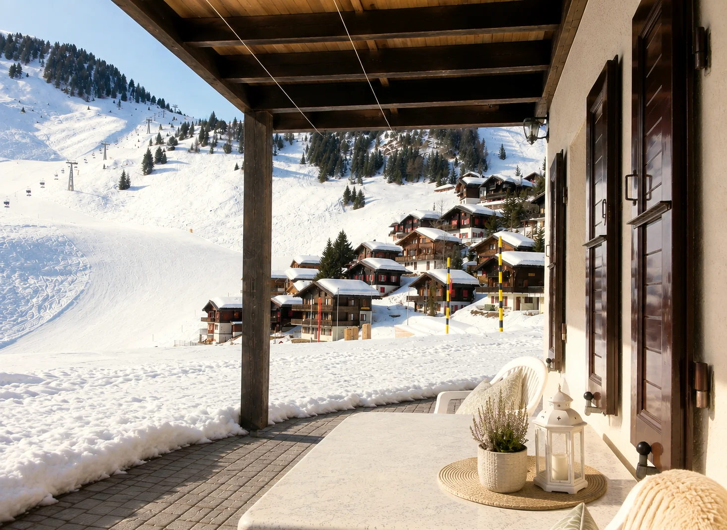 Coin extérieur devant l’appartement au rez-de-chaussée – Hiver à Riederalp
